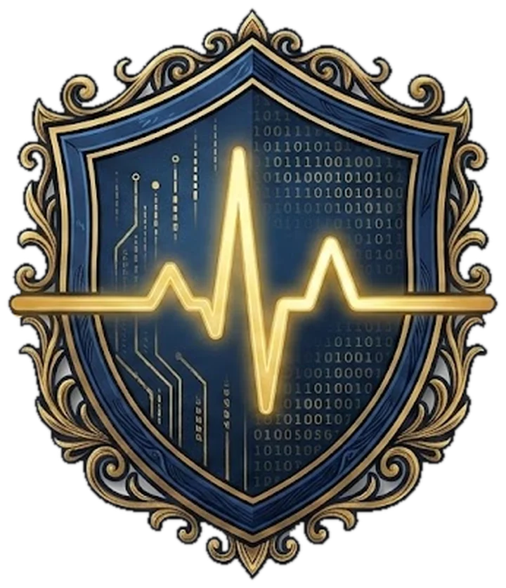 Cyber CPR logo — ornate shield with an EKG heartbeat line